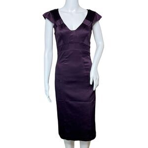 Cue Dress Women 6 Purple Sheath Dress Satin Ruffle Career Business Wedding Guest